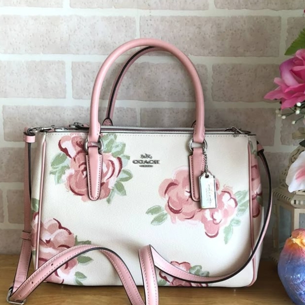NEW COACH Surrey Carryall Satchel in Chalk Rose Print